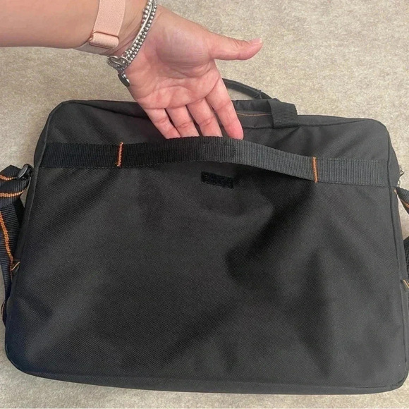 Solo Ace Slim Brief Laptop Briefcase Messenger Bag Black Orange Adjustable Strap - Picture 4 of 16